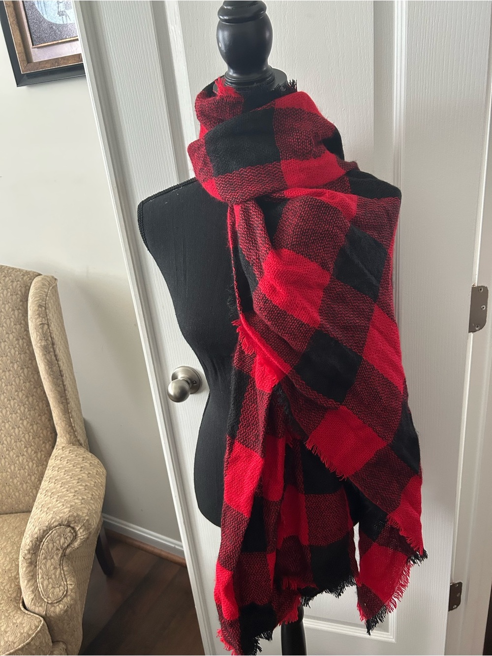 Mixit Red and Black Buffalo Plaid Blanket Scarf